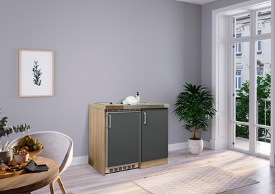 Küche Miniküche Singleküche Küchenzeile Pantry Eiche  Grau Levin 100 cm Respekta