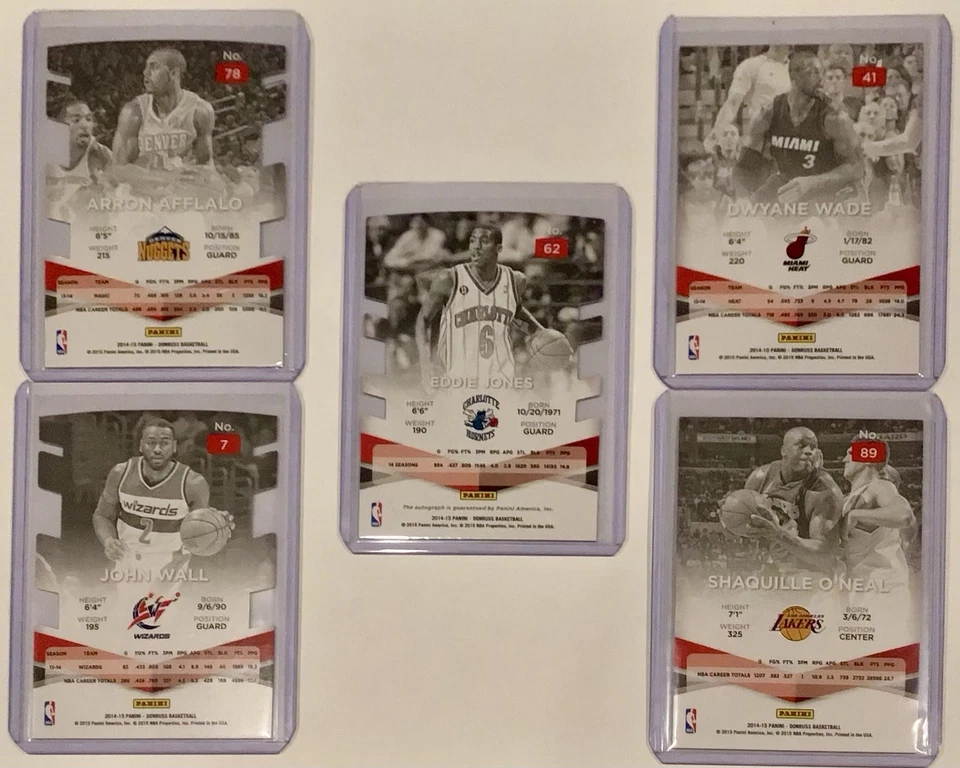 Lote de 5 tarjetas de baloncesto Panini Donruss 2014-15 O’Neal, Wade, Jones, Wall Foto 2 de 2