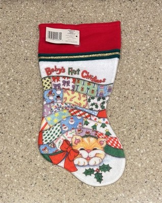 Baby s First Christmas Stocking Kitty Cat NWT 14  Felt Santa s First Choice VTG