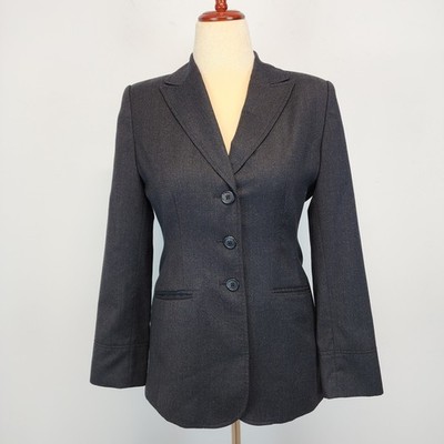 Womens Blazer Size 10P Gray Wool Cashmere Career Tailored Fit Context Vintage