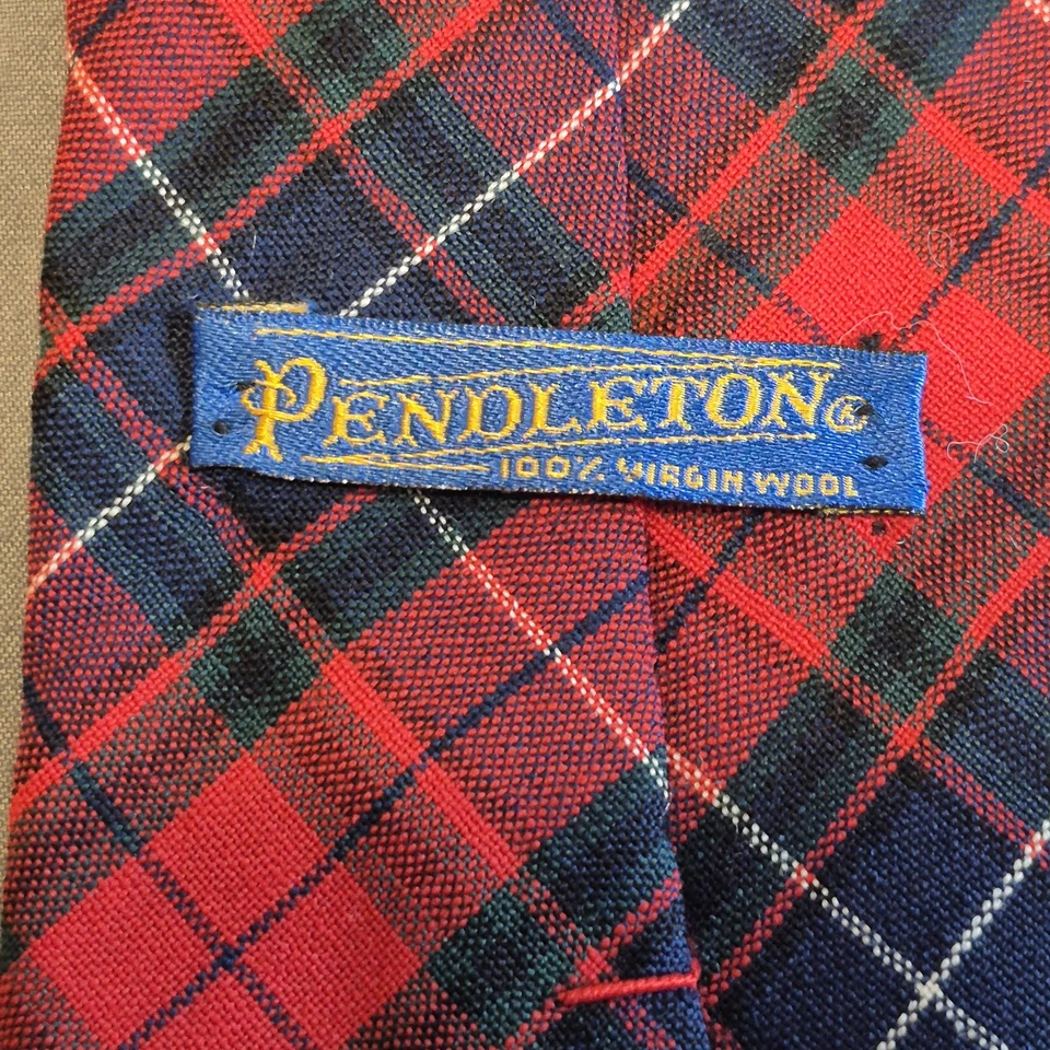 Vintage Pendleton Tie Mens Red Navy Tartan Plaid 100% Wool Made USA Classic 70s - Image 3 of 4