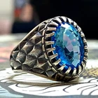 handmade 925 sterling silver mens ring natural blue topaz stone توباز ازرق طبيعي