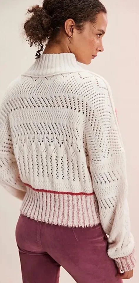 Suéter Suéter Free People Inge Tejido Floral Recortado Acanalado Marfil Rosa XS NUEVO Foto 3 de 4