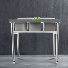 3-Compartment Sink Bowl Kitchen Stainless Steel Catering Prep Table Washing Sink