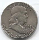 1958 -D- -  FRANKLIN HALF DOLLAR -90 % SILVER - LOT # 336