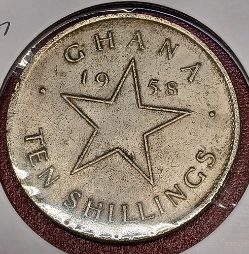 GHANA. 1958 .925 SILVER , 10 Shilling Coin KM-7 .8410 TSW ...