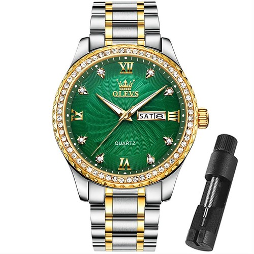 OLEVS Mens Gold Watches Impermeable Stainless Steel Lightweight Reloj with Da