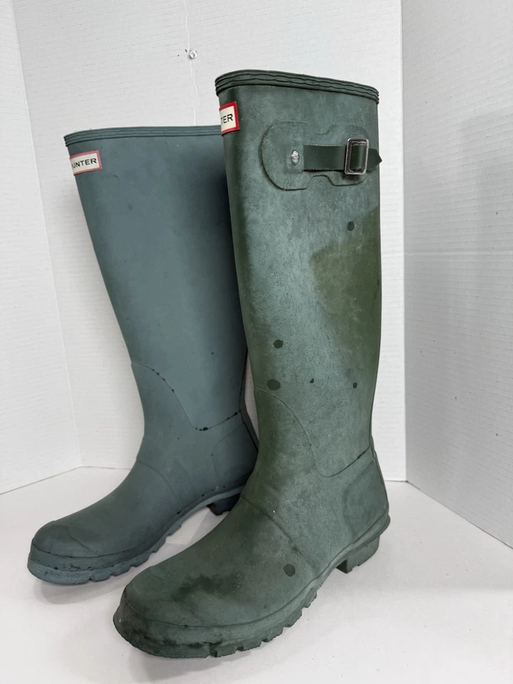 Botas de lluvia altas originales Hunter para mujer - verdes talla 10 desgastadas Foto 2 de 4