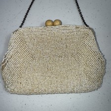 Vintage Ladies Beaded Evening Purse With Mirror Short Chain Handle Steampunk