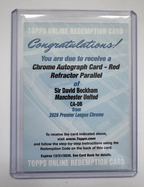Sir David Beckham Auto /5 Red Refractor Redemption Topps Chrome 2026 Man United