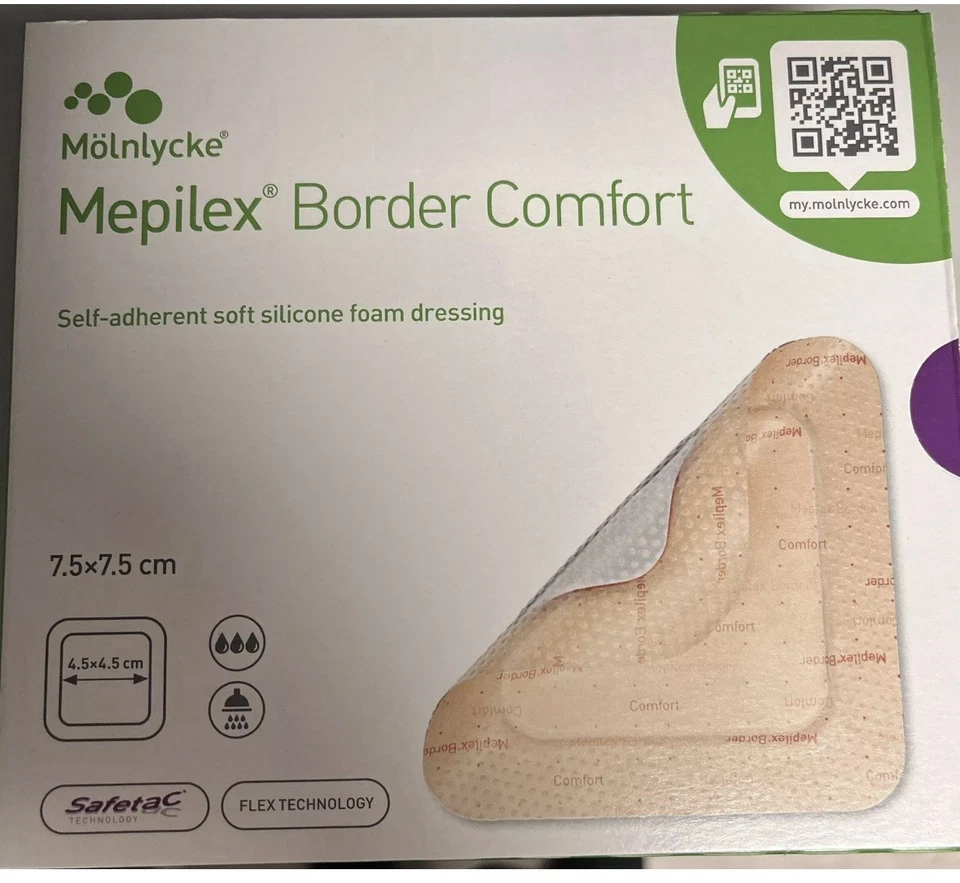 Mepilex Border Comfort Dressings. 7.5cm x 7.5cm, 10 Individual Dressings