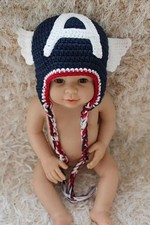 Knit Crochet Baby Child Captain America Hat Cap Baby Shower Hat Beanie 2-6 Year