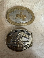 2 Belt Buckles One Solid Brass. OneBrass And Nickel Silver. NRA And Rodeo Design