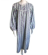 Lanz of Salzburg Women s M Floral Stripe Flannel Nightgown 100 Cotton