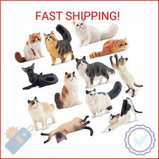 EYSCOTA 12PCS Realistic Cat Figurines, Plastic Cat Figure, Cat Cake Topper Kitte