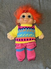 Vtg Large Russ 14 Troll Doll Vinyl Orange Hair Original Knit Sweater Pink Pants