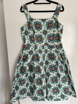 TU Green & Purple Retro Sleeveless Mandala Tile Print Cotton Blend Sundress 12