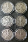 Lot of Six 50c Walking Liberty Silver Half Dollars in Capsules