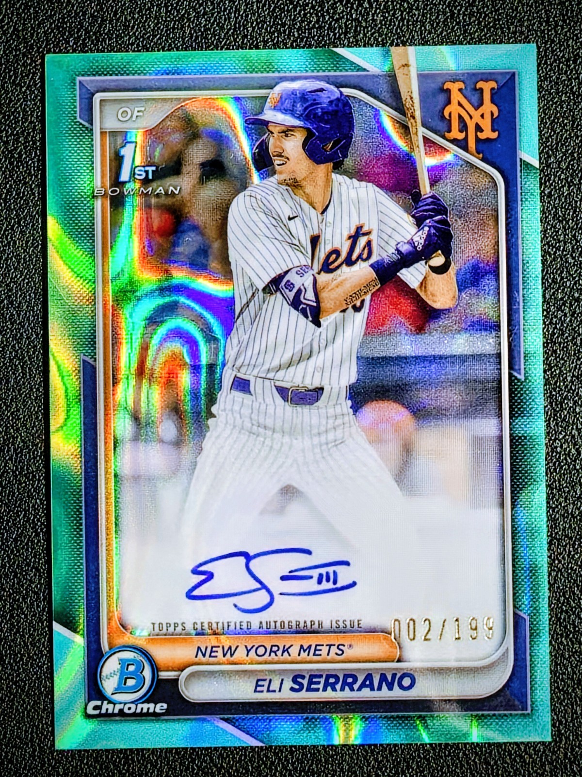 2024 Bowman Chrome Eli Serrano 1st Bowman Auto Aqua Lava Refractor #'d /199 METS