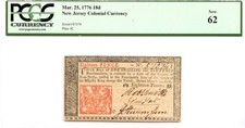 New Jersey Colonial Note Fr#NJ-176 March 25, 1776 PCGS UNC 62 *John Hart Sig*
