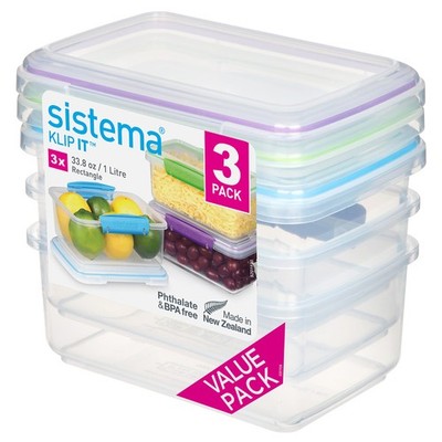 Sistema Food Storage, Polypropylene Assorted, 1L x 3 x 3, Assorted