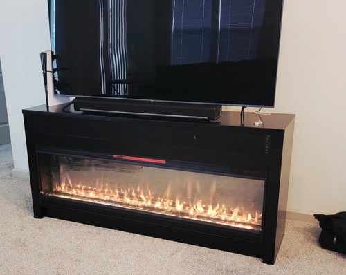 Prism 64'' Black Fully Assembled Electric Fireplace and TV Stand