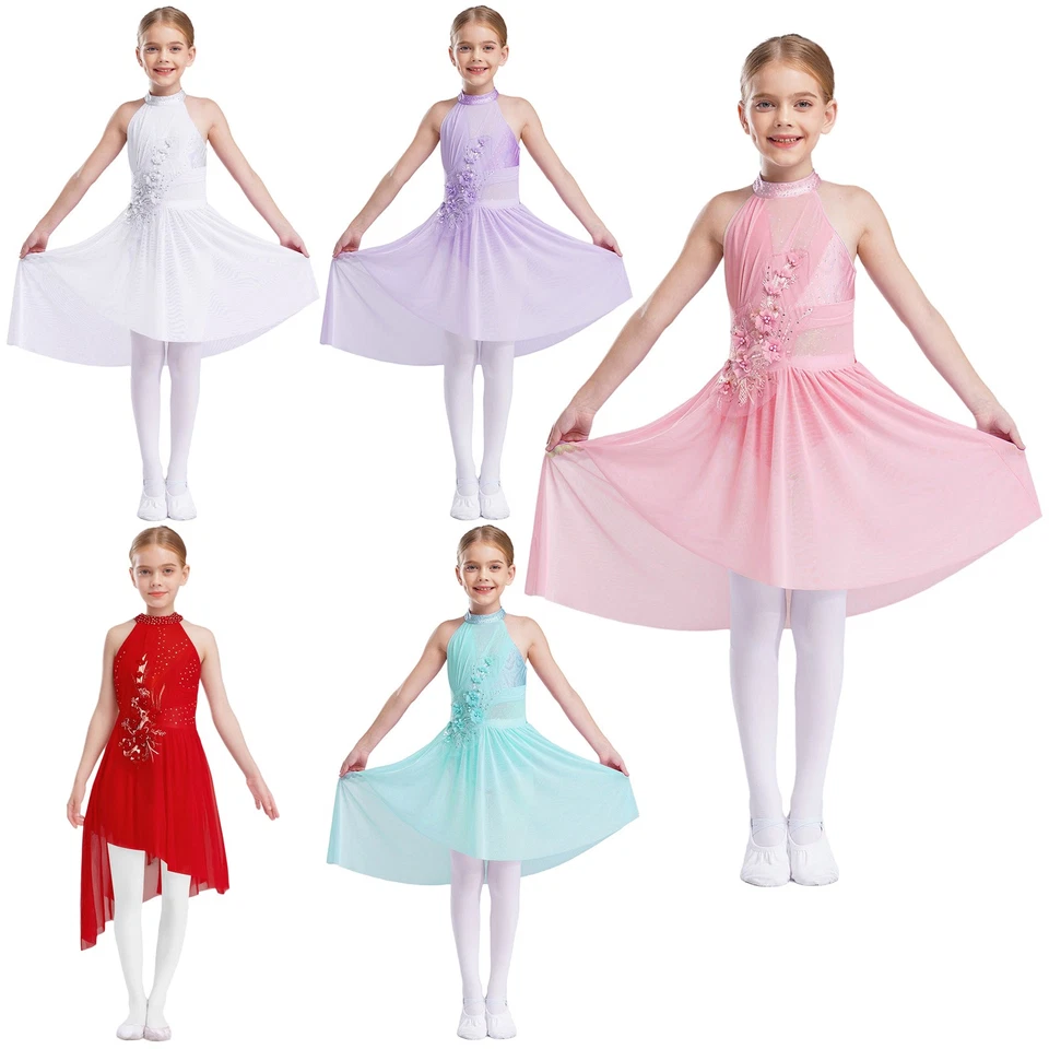 UK Women Girls Lyrical Dance Leotard Modern Contemporary High-Low Ballet Dress - Image 3 of 4