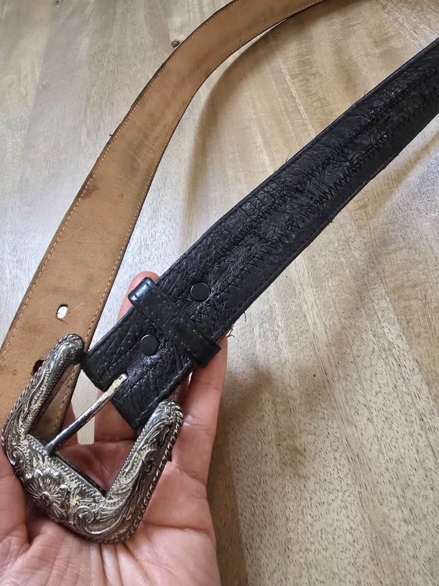 Tony Lama 本物リザードベルト　 MADE IN U.S.A. Vintage Tony Lama Size 36 Western Belt Black ShrunkenGrain Leather