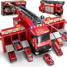 Fire Truck Toy for 3 4 5 Years Old Boys, Fire Trucks Playset with Rotating La...