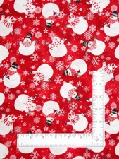 Christmas Fabric By The Yard Snowman Toss Red Snow Crew Cotton by Henry Glass