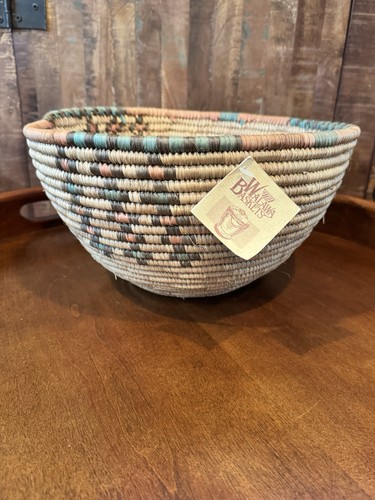 Walawa afrikanische handgewebte aufgerollte Grasschale Korb Hausa 11,5" pastellblau rosa - Bild 2 von 10