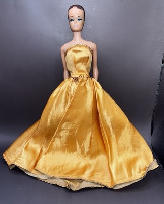 Vintage Barbie Premier Doll Togs Clone Gold Satin Dress Gown Fashion #95 TLC