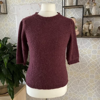 Ichi Pullover Wolle Alpaka Mischung Lila Größe 10 Burgund 3/4 Ärmel