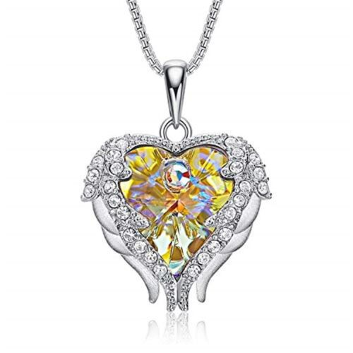Angel Wings Love Silver Citrine White Zircon Pendant Necklace Jewelry Gift  - Picture 1 of 1