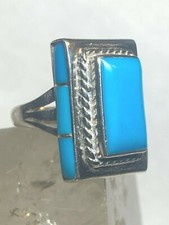 Turquoise ring long southwest sterling silver women Size 4.75