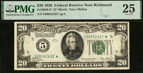 1928 $20 FRN Redeemable in Gold On Demand - PMG 25 - New York Star - Fr 2050-B* - Picture 3 of 4