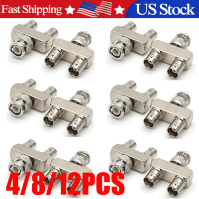 4/8/12PC BNC Male to 2 Dual BNC Female Splitter 3 Way Y T Triple RF Connector US