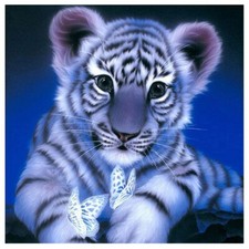 DIY 5D Diamond Art Painting Full Round Drill Kit Rhinestone Picture Blue Tiger