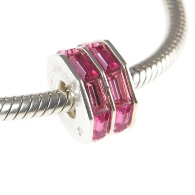 Sehr guter Zustand Chamilia 925 Silber & Kristall DOPPEL ROSA BAGUETTE Charm Perle, Liebe, Romantik