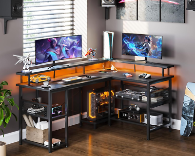 AODK Scrivania A L 175 Cm Con Cassetti, Prese USB E Luci LED - Scrivania Angolare Reversibile Per Ufficio E Gaming, Con Ripiani - 3