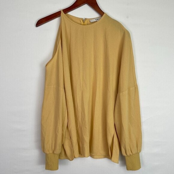 Tibi Crew Neck Cold Shoulder Long Sleeve  Blouse Top Yellow Women S
