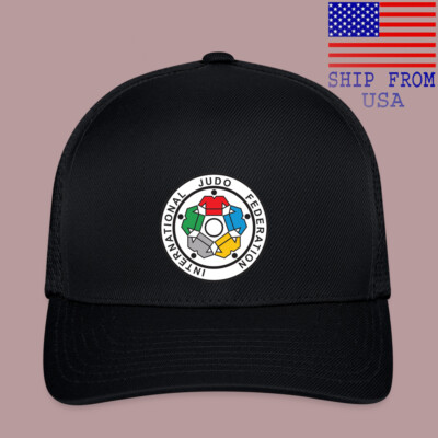 IJF International Judo Federation Black Baseball Cap Hat Adult Size S/M & L/XL