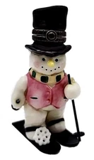 Skiing Snowman  Porcelain Hinged Box w/Snowflake Trinket PHB Midwest *NO BOX*