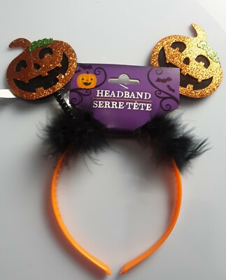 Halloween Headband Orange with 2 Pumpkins and Black Fuzz Age  display picture 3