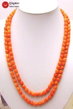 7-8mm Thick Slice Natural Orange Coral Necklace for Women 48" Long Necklace