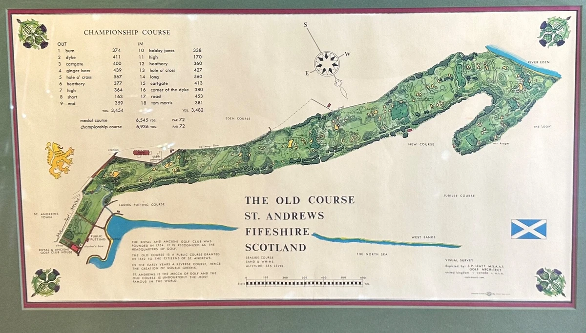 Vintage St Andrews Golf Links Golf Course Framed Map Print Excellent 31” |  eBay