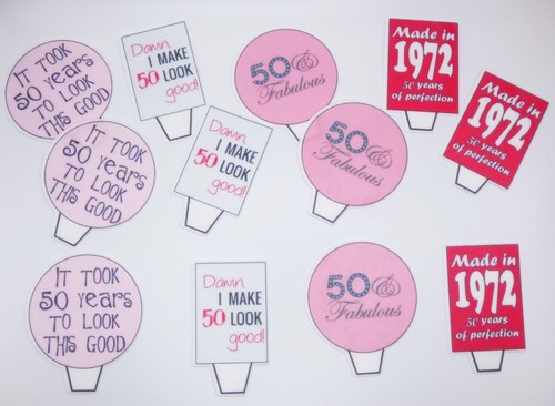 50th Birthday Female Edible Cupcake Toppers - Standup Cake Decorations Girl 1975 - Picture 2 of 7