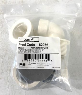 o o mi AB&A 62076 Waste and Overflow Rough-In Half Kit PVC ABA2218RIPZHF