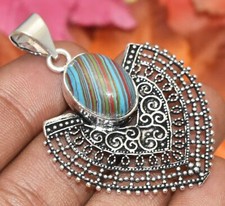 Rainbow Calsilica Gemstone Pendant 925 Silver Plated U311-C195