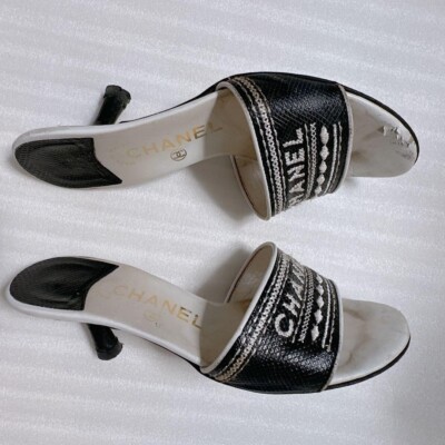 CHANEL Logo Embroidered Sandals Mules Pumps Shoes Women EU CHANEL Logo Embroidered Sandals Mules Pumps Shoes Women EU